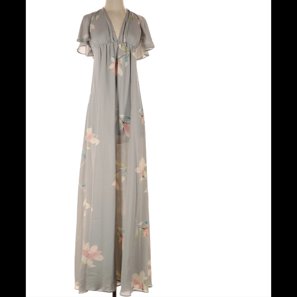 Show Me Your MuMu grey floral maxi slit dress deep v neck size small s wedding